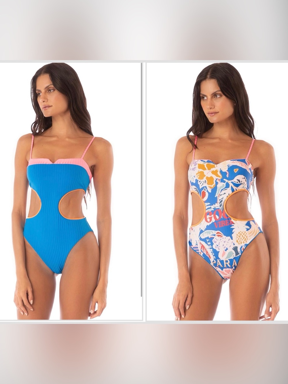 Maaji women’s Cutout Tropical & Solid REVERSIBLE One-Piece Swimsuit, Large NWT L